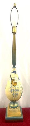 Vintage MCM Italian Hand-painted Pottery Table Lamp W/ Brass Base