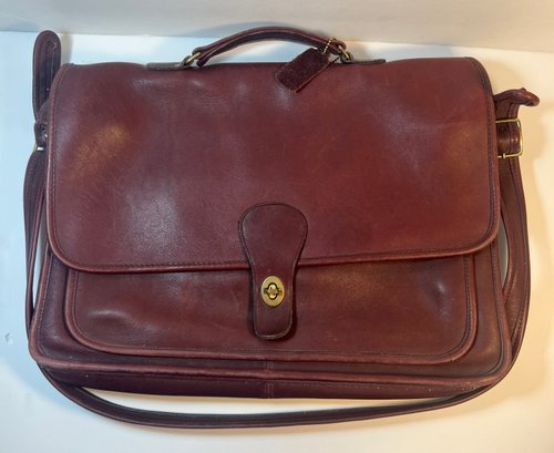 Vintage Coach Red Leather Briefcase Messenger Shoulder Bag