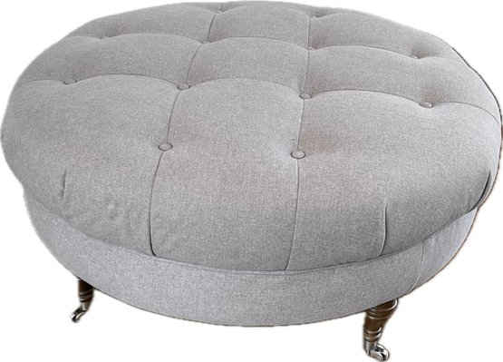 Round Tufted Ottoman On Casters, Grey