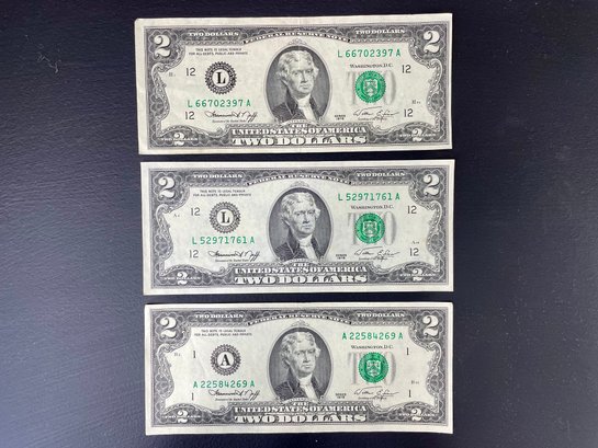 Three Bicentennial 1976 $2.00 Bills