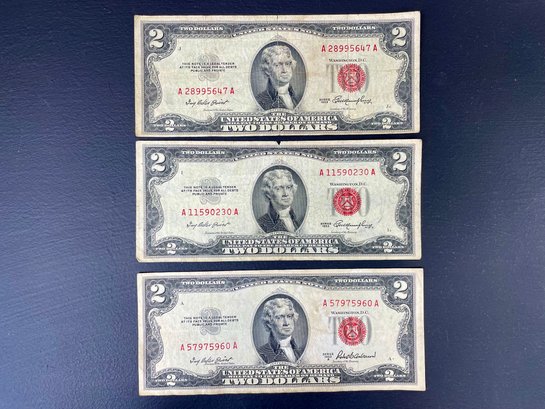 Three 'Red Seal' 1953 $2.00 Bills