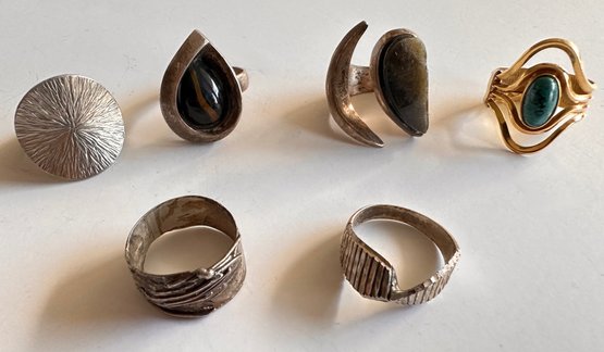 6 Rings Including 2 Sterling Silver With Stones, Mostly Vintage
