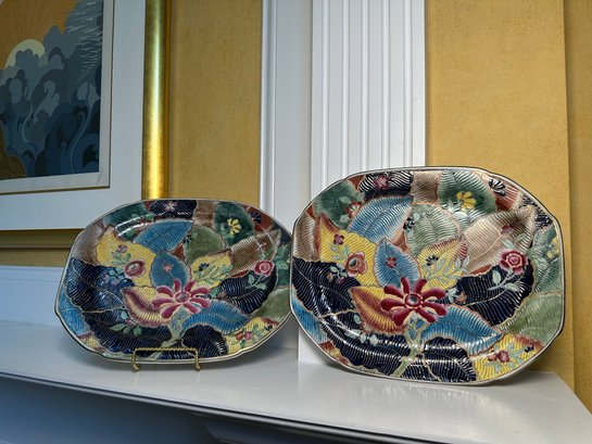Vintage Winterthur By Oriental Accent Hand Painted 'Tobacco Leaf'  Chinese Decorative Plates