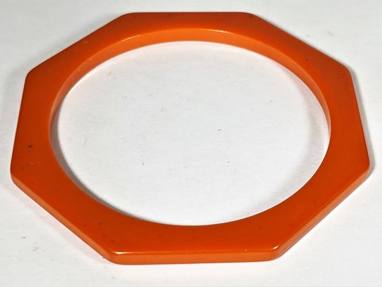 Vintage Orange Bakelite Plastic Octagonal Bangle Bracelet
