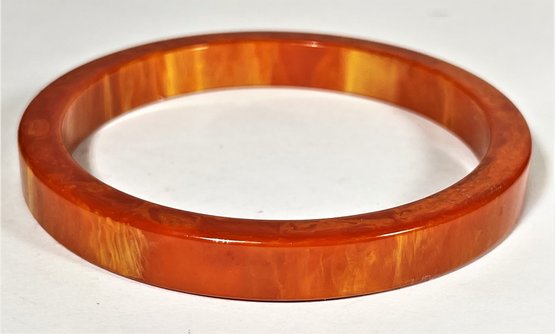 Vintage Bakelite Plastic Marbleized Orange Thick Bangle Bracelet