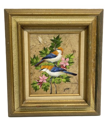 Beautiful Framed Painting On Tobacco Leaves-Signed Gris
