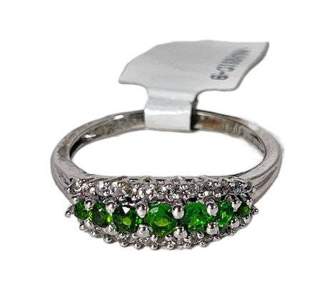Sterling Silver Green And White Stone Ladies Ring Size 8.5