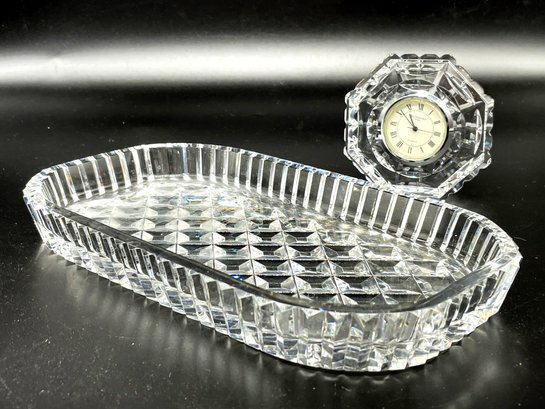A Tray And Clock By Waterford Crystal