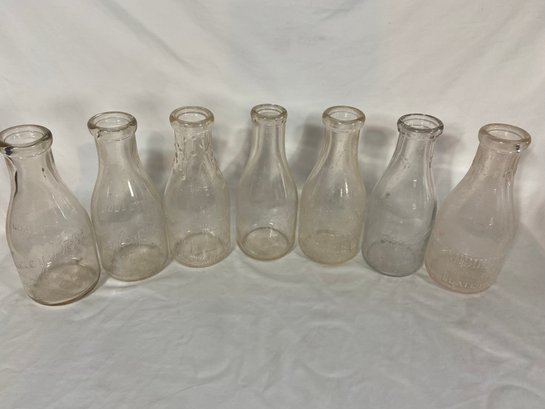 7 Vintage Dairy Milk Bottles Clear 9.5in New Jersey New York Healey Bros Middletown Bordens Bloomingdale Dairy