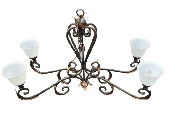 Lovely Forged Iron Candelabra Chandelier With Copper Leaf Adornments