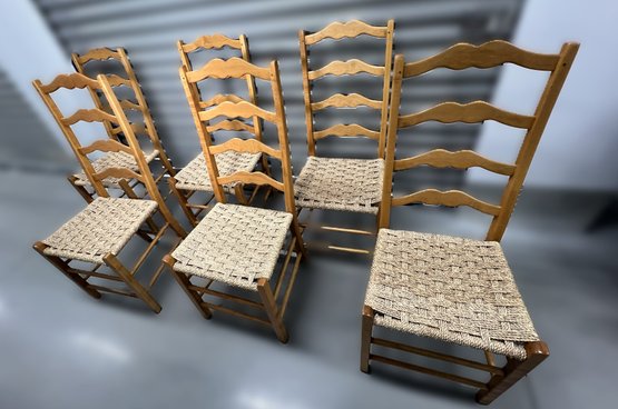 Set Of Six Natural Cherry Dining Chairs