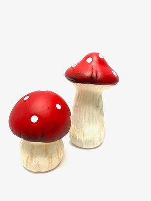 Adorable Pairing Of Ceramic Toadstool Mushrooms