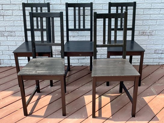 Set Of 5 IKEA STEFAN Chairs, Solid Wood-brown-black