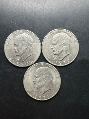 3 Eisenhower Dollars 1971, 1972, 1976