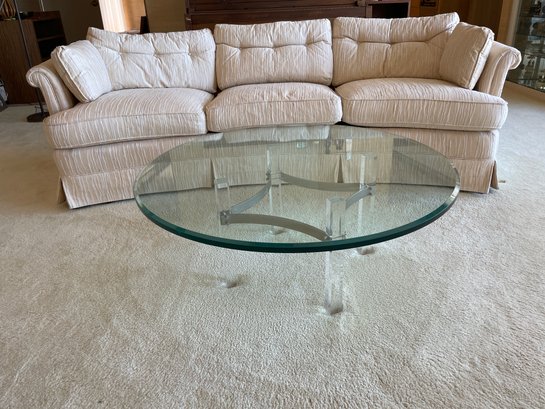 Post Modern,Round Glass Top And Lucite Base Coffee Table.
