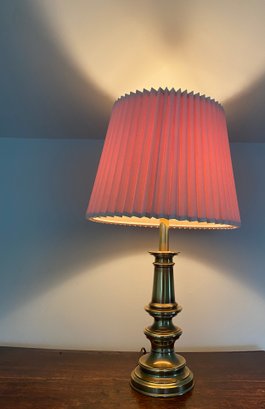 Brass Baluster Table Lamp With Pleated Shade