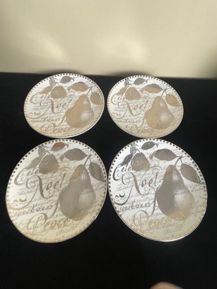 4 Restoration Hardware Silver Pear Holiday Plates