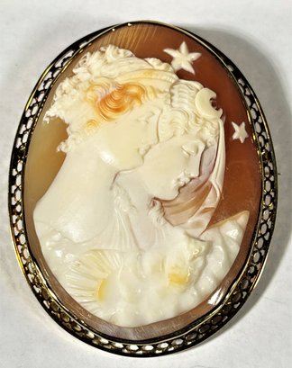 Very Large Antique 10K Gold Double Carved Cameo Portrait Brooch