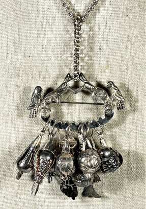 Sterling Silver Vintage Brazilian Charm Necklace With Parrots On 26' Long Sterling Chain