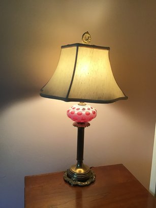 Fenton Cranberry And Brass Lamp