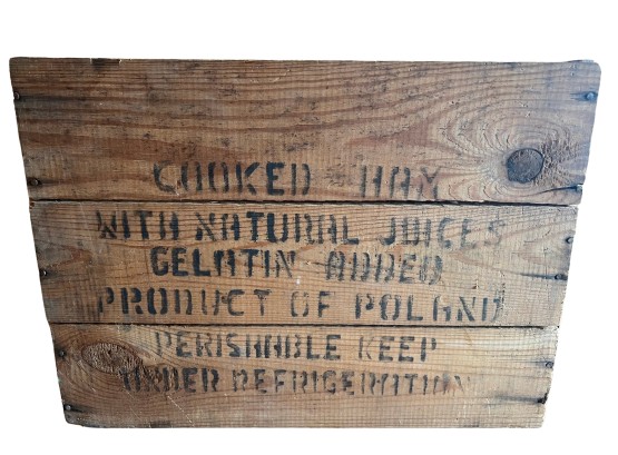 Krakus Polish Cooked Ham / Vintage Wooden Crate With Advertising