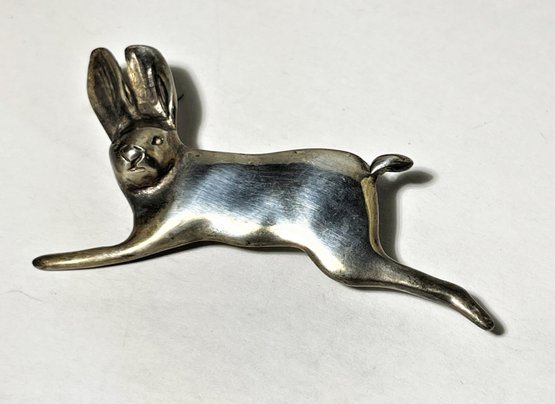 Fine R. Nichols Sterling Silver Running Bunny Rabbit Brooch