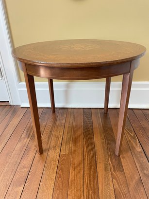 Round Wood  Side Table With Inlay Top