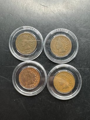4 Indian Head Pennies 1891, 1892, 1893, 1895