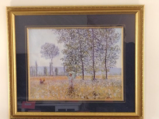 Vintage Claude Monet Sunlight Under The Poplars Reproduction Framed Art Print In Gold Ornate Frame