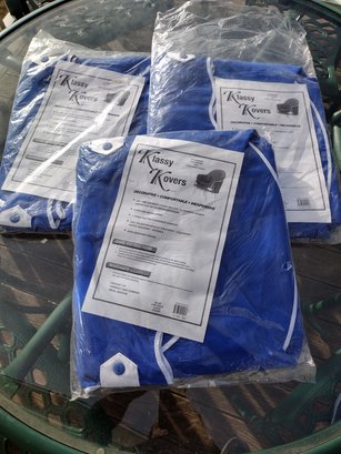 Lot Of Three Outdoor Royal Blue Chair Covers With Carry Bag By Klassy Covers