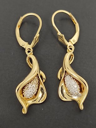 BEAUTIFUL GOLD OVER STERLING SILVER DIAMOND CALLA LILY EARRINGS