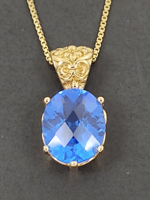 BEAUTIFUL GOLD OVER STERLING SILVER BLUE TOPAZ NECKLACE