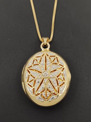 VERY NICE GOLD OVER STERLING SILVER DIAMOND LOCKET NECKLACE