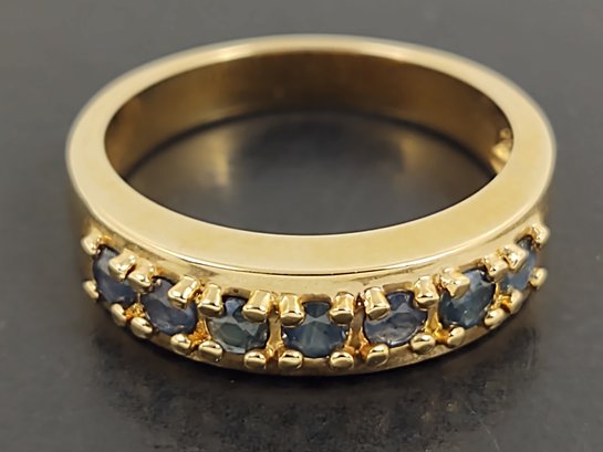 PRETTY GOLD OVER STERLING SILVER BLUE SAPPHIRE ANNIVERSARY STYLE BAND RING