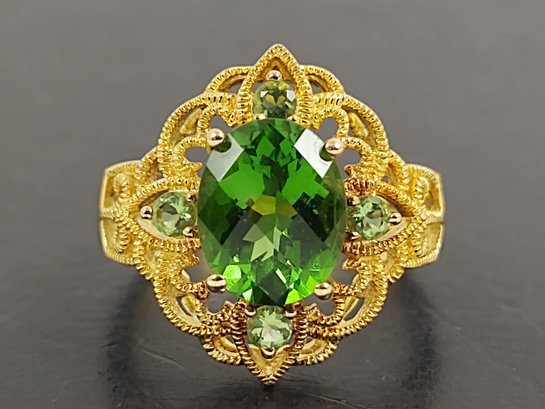 GOLD OVER STERLING SILVER FACETED GREEN CZ RING