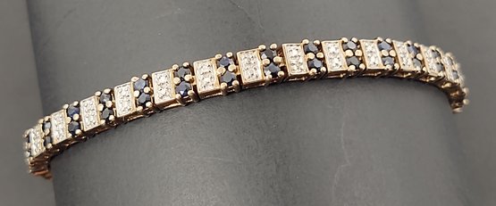 BEAUTIFUL GOLD OVER STERLING SILVER BLUE SAPPHIRE TENNIS BRACELET