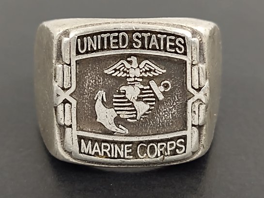 VINTAGE HEAVY 950 STERLING SILVER UNITED STATES MARINE CORPS RING
