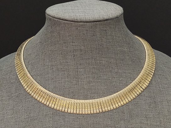 FANCY GOLD OVER STERLING SILVER ETCHED DESIGN COLLAR BIB NECKLACE
