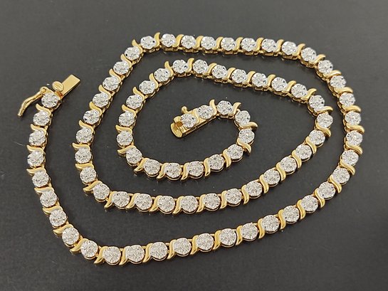 VINTAGE GOLD OVER STERLING SILVER DIAMOND CHIP NECKLACE