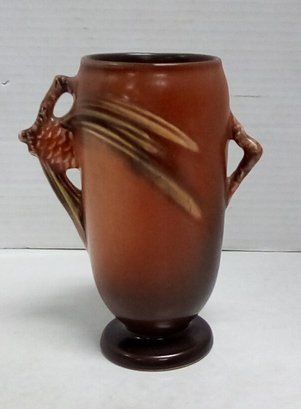 Roseville Art Pottery Pine Cone Pattern - Brown Glaze Vase 747-6 Is 6.50 Inches Tall  C4