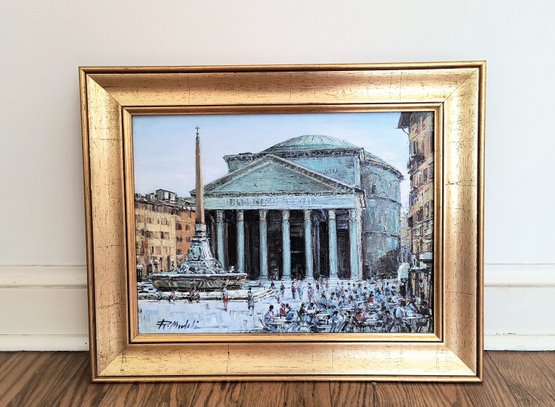 Signed Vintage Painting Of The Pantheon In Rome
