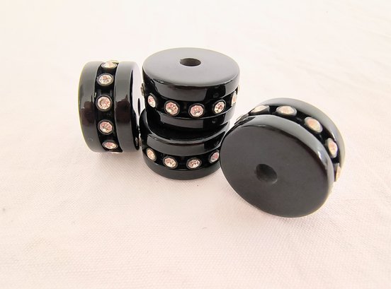 Four Black Jewelry Beads With Rhinestones