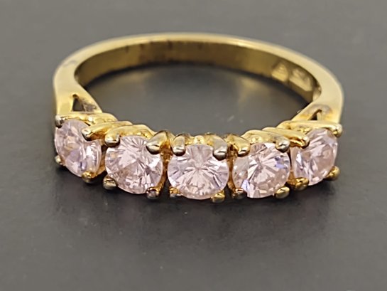 BEAUTIFUL GOLD OVER STERLING SILVER PINK CZ 5 STONE RING