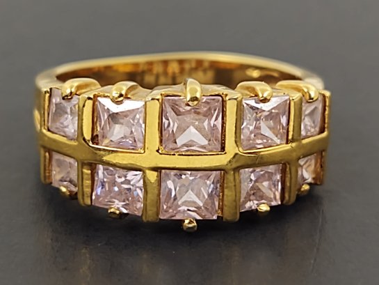 BEAUTIFUL GOLD OVER STERLING SILVER PINK CZ DOUBLE ROW RING