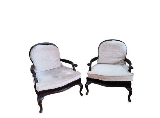 Pair Of Oversized Living Room Chairs/armchairs In Velvet With Detachable Cushions