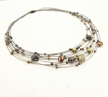 Multi-strand Necklace With Metallic Toned Beads