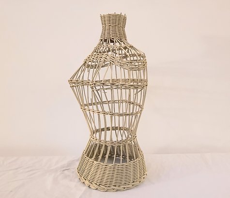 Life-size Vintage Sculpture Of A Female Torso In Painted Wicker