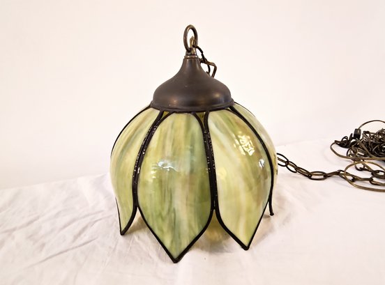 Vintage Chandelier / Pendant Lamp In Stained Glass