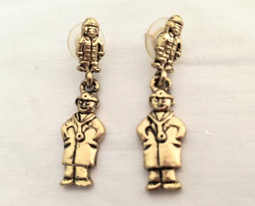 Charming Pair Of Signed Earrings With Figures