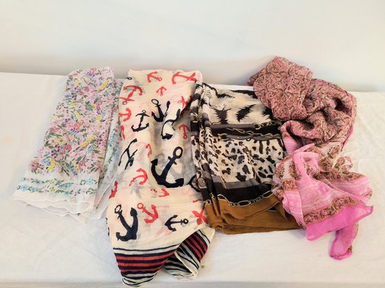 Grouping Of Vintage And Newer Scarves